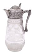 A Victorian silver mounted clear glass claret jug by William & George Sissons, Sheffield 1870,