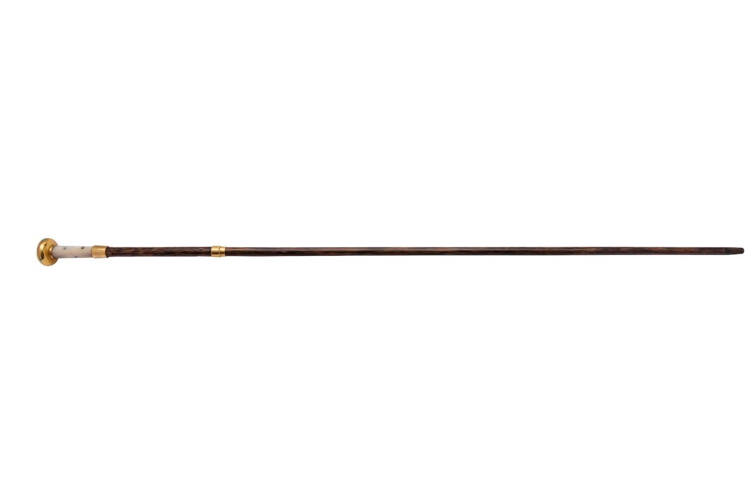 A palmwood, turquoise, mother of pearl and gilt metal mounted walking stick, late 19th century, - Image 2 of 2