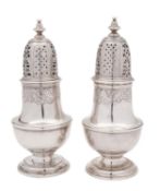 A pair of George II silver casters by Charles Alchorne, London 1737,