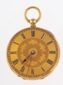 An 18ct gold lady's open face pocket watch with a cylinder escapement,