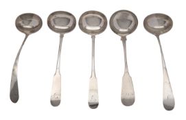 A pair of early Victorian Scottish provincial silver Oar pattern toddy ladles by James Begg,