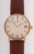 Omega De Ville Automatic a 9ct gold gentleman's wristwatch the cream dial with raised baton