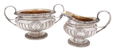A George IV Scottish silver cream jug and sugar basin by Charles Bendy, Edinburgh 1822,