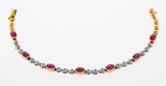 A bracelet set with rubies & diamonds in 18ct white and yellow gold, length 18cm.