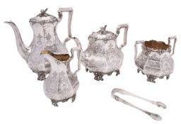 A Victorian silver four piece tea and coffee service by Edward Ker Reid, London 1856 and 1857,