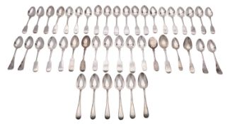 A collection of Exeter silver tea spoons, various 19th century makers, mainly initialled,