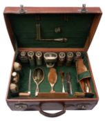 A George V lady's leather vanity case with silver gilt fittings by Henry Greaves Ltd,