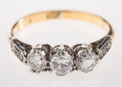 A diamond three stone ring, the three brilliant cut diamonds, approximately 0.