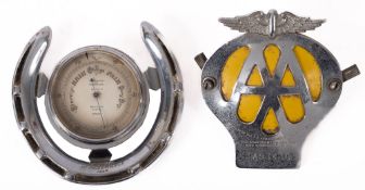 A silver plated horseshoe mounted Aneroi
