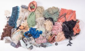A box of circa 1920s beaded and sequin trims, including collars, tassels and fringing,