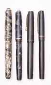A group of four Wyvern fountain pens, comprising of a blue marbled no.81 and a green marbled no.