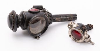 A Motex Minor acetylene motorcycle rear light, stamped as per title, with red main lens,