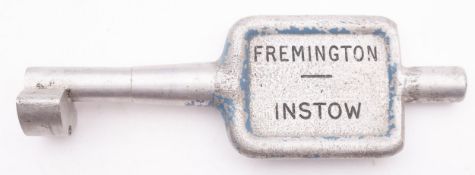 GWR/BR-W Tyers No 9 aluminium single line key token, 'Fremington-Instow', 19.