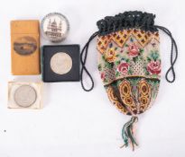 A mixed lot, to include; a Victorian bead dolly bag, a Festival of Britian Crown,