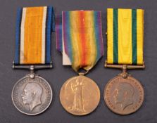 A WWI trio consisting of War medal, Victory Medal, and Territorial Force Medal '1455 Pte W.Howe Som.