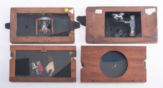 A mahogany framed hand painted double slip Magic Lantern slide 'Crispin Cobler & Co',