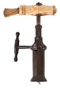 A Thomason type rack and pinion corkscrew, 19th century, marked 'THCRNHILL'?,