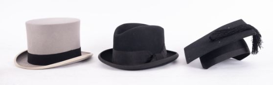A grey felt top hat, maker Woodrow, Piccadilly, size 54.