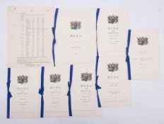 A group of six Royal Flight World Tour 1961 Menus, a Dinner menu and facsimile itinerary.