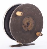 A Chevalier Bownels & Sons, 2 Bell Yard, Temple Bar, London, brass and bakelite salmon fishing reel,