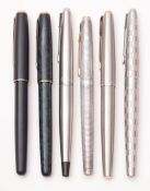 A collection of six various Parker pens, comprising of sliver plated Parker '61',