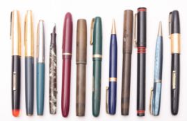 A group of ten various Waterman fountain pens, together with two Waterman propelling pencils.