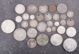 1883 Higher grade shilling, 1706 Maundy four pence, William and Mary 2d, 1675 Charles II penny,