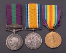A WWI trio consisting of War Medal, victory Medal and General Service Madal with Kurdistan clasp,