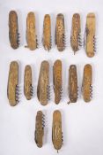 Fourteen French decorative corkscrew knives in the New Classicism style, circa 1920s,