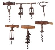 A collection of seven various 19th century and later corkscrews.
