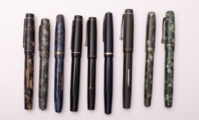 A group of nine various fountain pens, comprising of three 'Nova' pens, two 'Summit' pens,