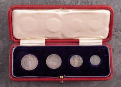 A cased set of Edward VII silver Maundy money 1905 1d-4d,
