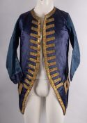 An 18th-century gentleman's blue silk long-sleeve waistcoat, with trims,