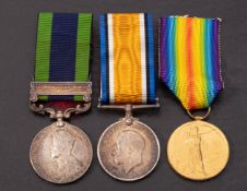 A WWI trio consisting of War Medal, victory Medal and India General Service Medal with clasp,
