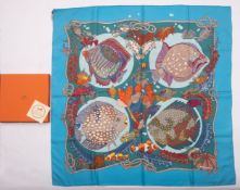 A Hermes silk scarf, in the 'Grands Fonds' pattern circa 1992,