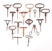 An assortment of corkscrews comprising finger direct pull examples including a marked Dutch H.
