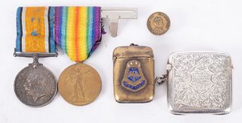 Two WWI medals, War Medal to '24345 Pte W J Chambers Dorset R'.