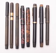 A group of nine various Onoto fountain pens, including an 18 carat gold example, two marbled pens,