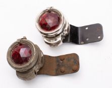Two Miller acetylene motorcycle rear lights, black finish, with plated bezels,