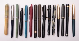 A collection of fifteen various fountain pens, various makers.