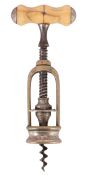 A French twin pillar single action L'Excelsior corkscrew;