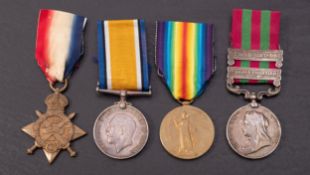 A group of four WWI medals, consisting of India Medal with two clasps, 1914 Star,