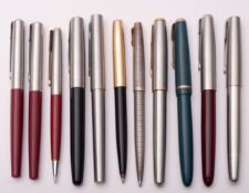 A group of eight various Parker fountain pens, together with three Parker ball pens.
