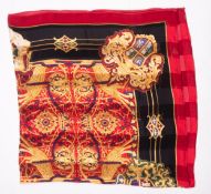 Christian Dior scarf with red, black and gold heraldic pattern,