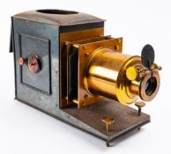 A late 19th/early 20th century brass and tinplate Magic Lantern, maker 'J W Trade Mark, London',