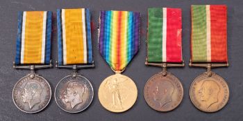 A WWI trio consisting of a War Medal and Victory Medal, and Mercantile Marine Medal, 'S LT G.