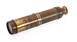 A lacquered brass three draw telescope, unsigned,