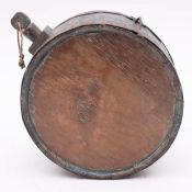 A Victorian British Army coopered oak water bottle, iron bound with sling mounts,