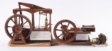 A 20th century scratch built wooden model of a James Watt Beam Engine and mill engine,