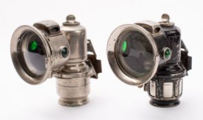 A Lucas 'Calcia Major' acetylene bicycle lamp over painted black to body and a Lucas 'Calcia Club'